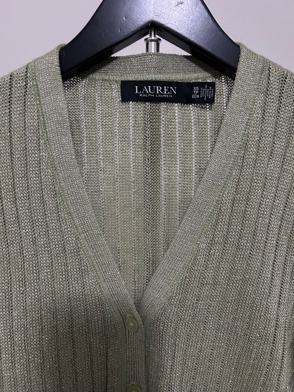 Lauren Ralph Lauren Olive Ribbed V-Neck Cardigan